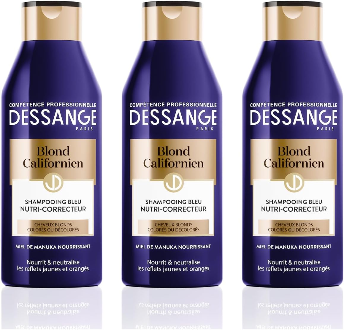 Shampooing Bleu Nutri-Correcteur - Pour Cheveux Blonds Colorés ou Décolorés - Blond Californien - 250 ml - lot de 3