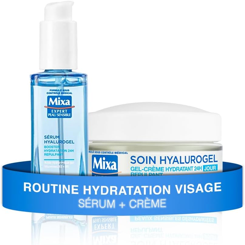 Expert Peau Sensible - Hyalurogel de routine - Booster Hydratation Répulpant 24 heures - Acide Hyaluronique Pur, Vitamine B3 + B5, Sérum + Soin Routine Sérum + Gel-Crème Jour