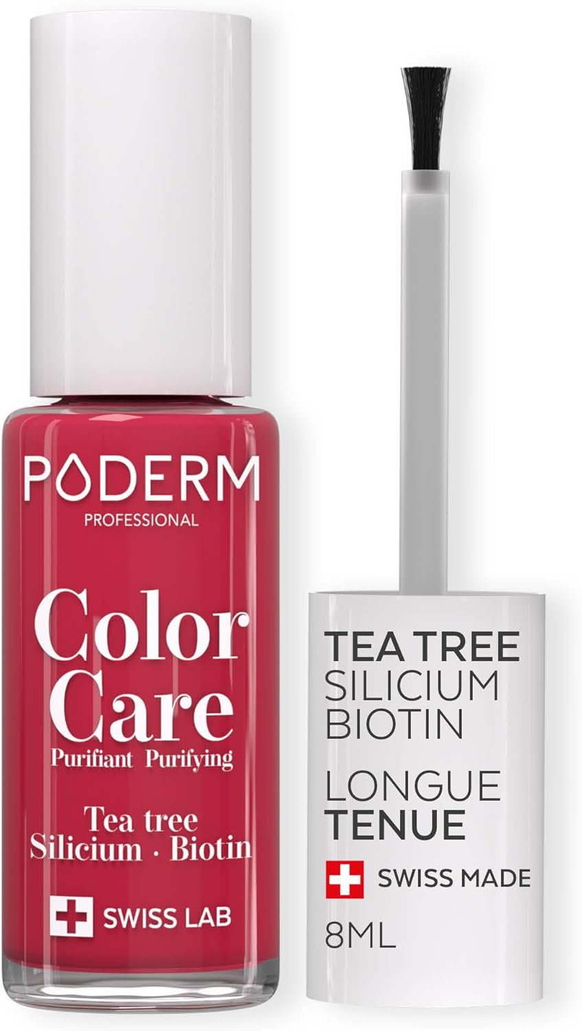 Mycose Ongles - Vernis Couleur Tea Tree - Prévention & Traitement des Ongles Jaunes/Abîmés par Mycose - Cadeau Fete des Meres - Soigne & Colore - Formule Unique - Swiss Made - Rouge Rose