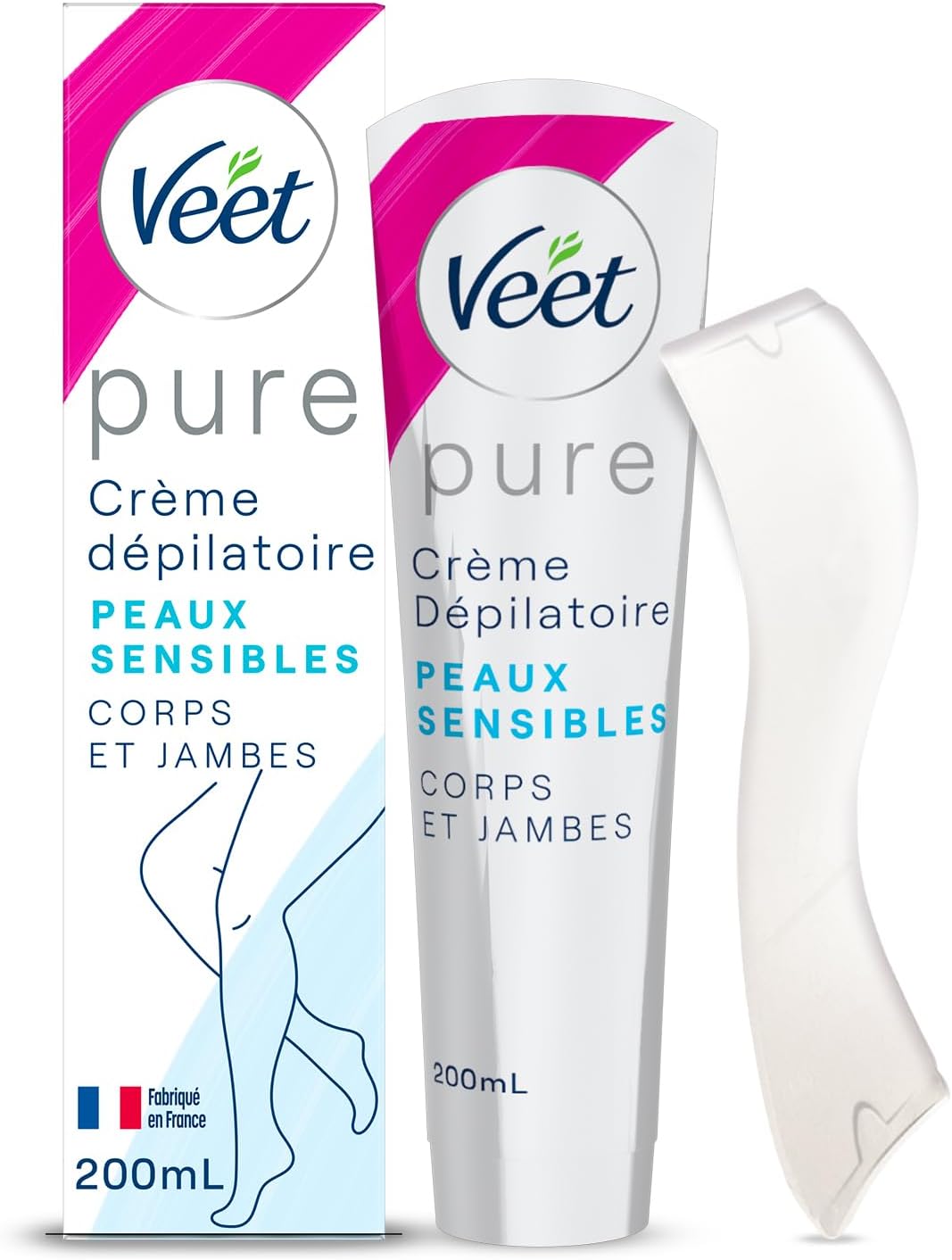 PURE - Crème Dépilatoire Corps & Jambes - Peaux Sensibles - Sans Odeur d'Amoniaque - 200ml 200 ml (Lot de 1)