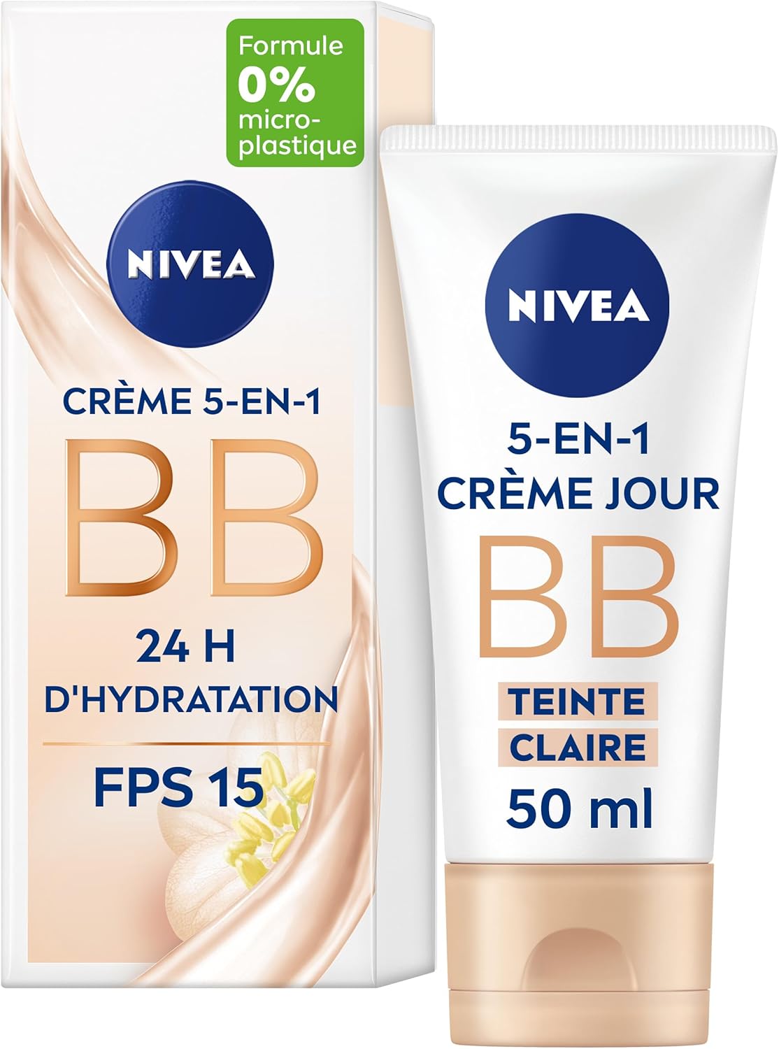 BB Crème 5 En 1 Teinte Claire - Crème Visage FPS 15 - Hydratation 24H - Réduit Imperfections & Signes De Fatigue - Huile De Jojoba Bio & Pigments Minéraux - Vegan - Tous Types De Peaux - 50 ml