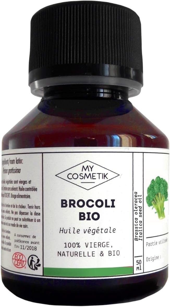 Huile végétale de Brocoli - Cosmétique Biologique - 100% pure et naturelle - Fabriqué en France - Tonifie et renforce les cheveux - 100 ml Brocoli 100 ml (Lot de 1)