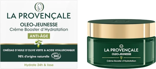 Oleo-Jeunesse - Crème Booster d'Hydratation Anti-âge Certifiée Bio - Omégas d'huile d'Olive verte & Acide hyaluronique - Tous types de peaux - Efficacité Prouvée - 50 ml Crème Jour