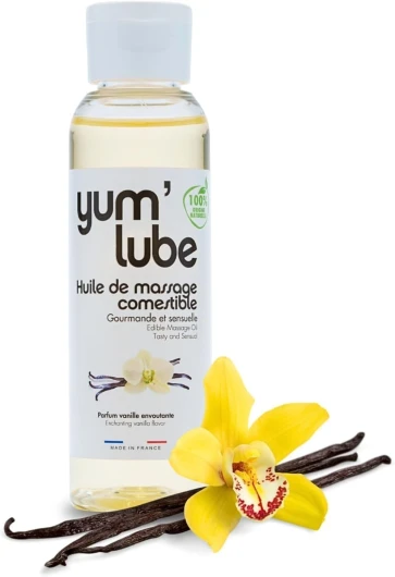 Yum'Lube - Huile de massage comestible érotique - Huile massage sensuel érotique couple - Professionnelle relaxant - Huile corps - Huile massage relaxante - Huiles de massage parfumée à la vanille