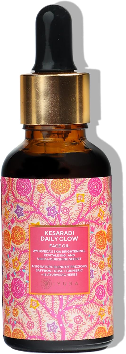 IYURA Kesaradi Huile Visage Ayurvédique au Safran - Éclat Quotidien & Hydratation - Peaux Sèches, Sensibles - 100% Naturelle, Absorption Rapide -Curcuma & Rose - 30ml