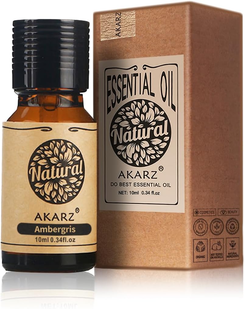 AKARZ huile essentielle d'ambre gris Naturelle Bio Huile d'ambre gris Soins de la Peau, du Corps, des Cheveux, Bougie, Savon, Fabrication, Bricolage, Arôme de Massage 10 ml Ambergris