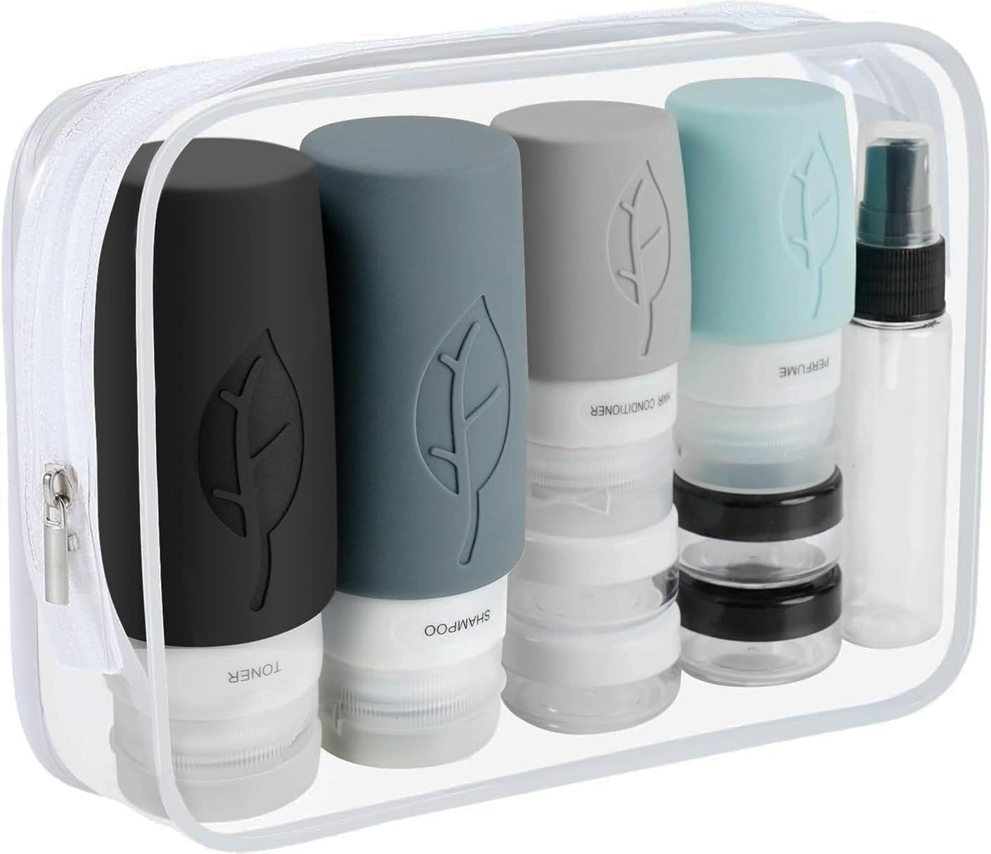 KOOSREEL Flacons De Voyage en Silicone, 17 Pièces Flacon Voyage Réutilisable et Étanche Contenant de Bouteilles de Voyage,Lotion, pour Shampoing, Cosmétiques,Voyage sans BPA Set Noir