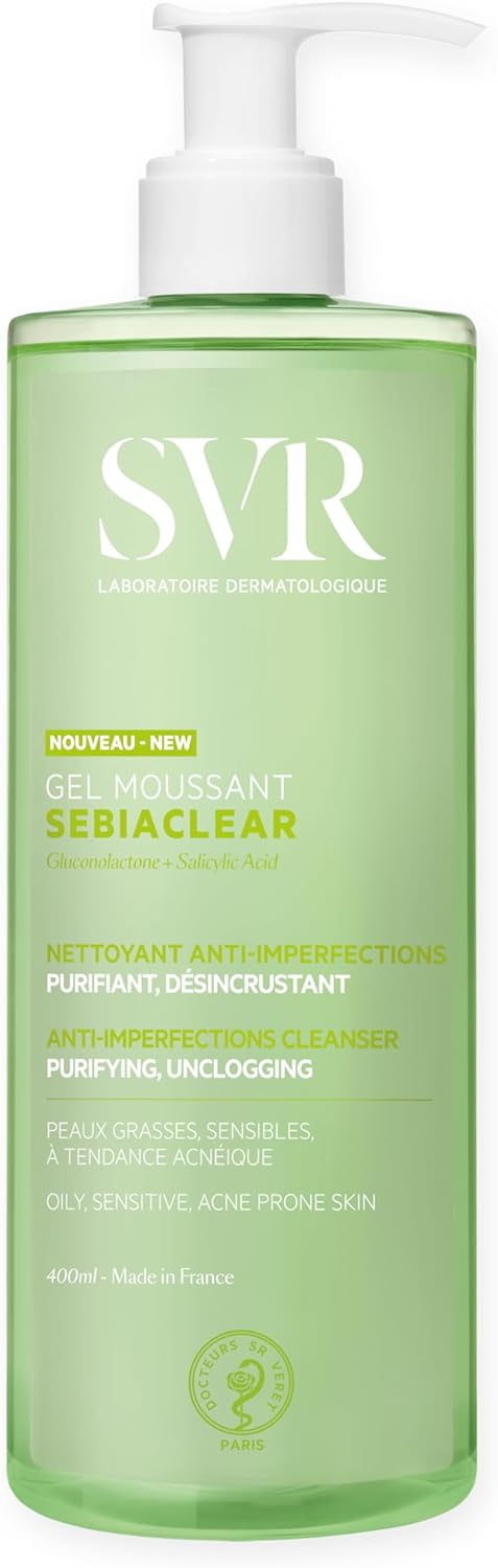 Sebiaclear Gel Moussant - Nettoyant purifiant anti-imperfections - Pour peaux mixtes à grasses, sensibles et à tendance acnéique - Gluconolactone4%, acide salicylique 0,5% - 400 ml 400 ml (Lot de 1)