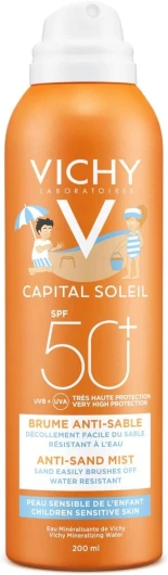 Vichy, Capital Soleil, Brume Anti-Sable SPF50+ pour Enfants, Très Large Spectre UVA et UVB, Adapté aux Peaux Sensibles, Résiste à l'Eau, Sans Parfum, 200 ml