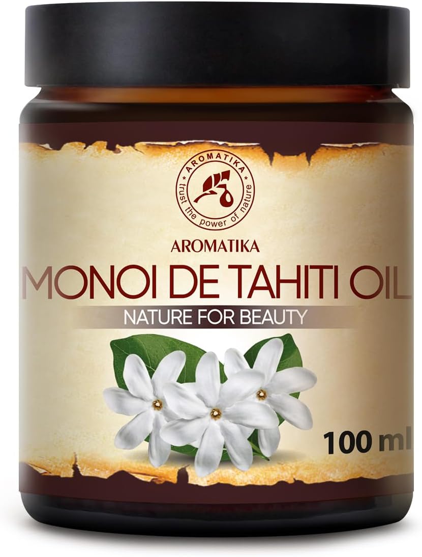 Huile de Monoï de Tahiti 100ml - France - Pure et Naturelle - Huile pour Corps - Riche en Vitamines - Soins Intensifs Visage - Corps - Cheveux - Lèvres - Bouteille en Verre
