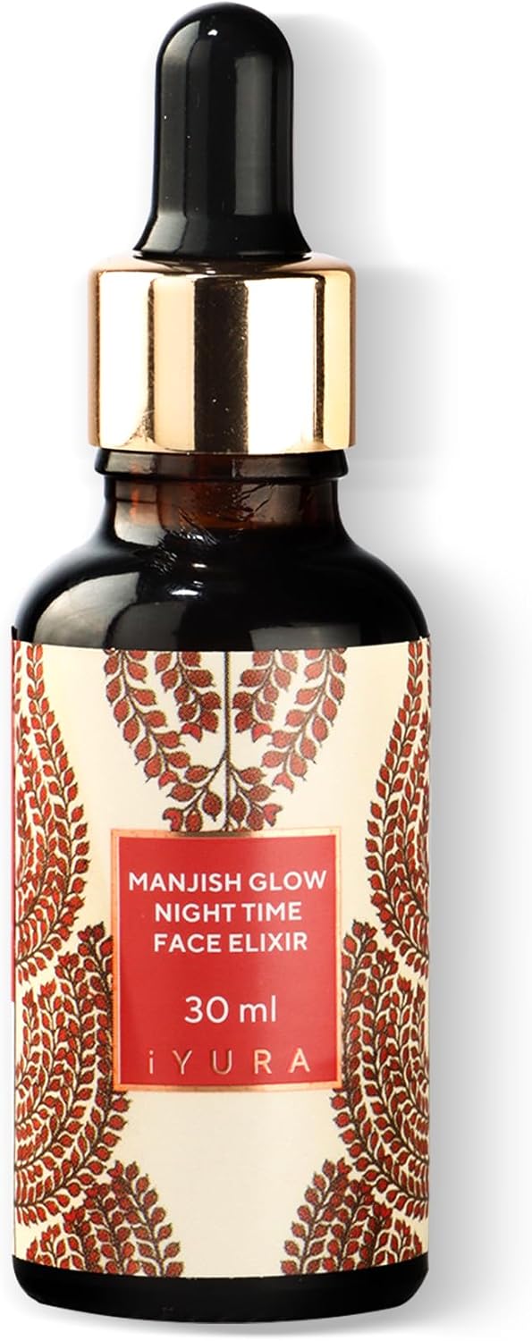 IYURA Manjish Élixir d'Éclat Nocturne pour le Visage - Huile Hydratante pour le Visage - Pour une Peau d'Apparence Rosée et Claire - Au Manjistha et au Citron - 30 ml