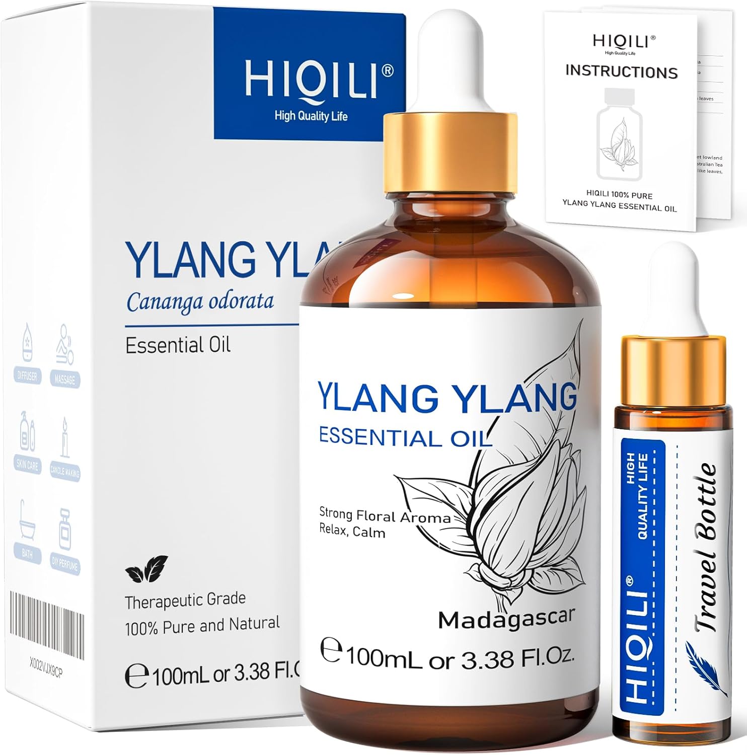 Huile Essentielle Ylang Ylang,100% Pure Naturelle pour Diffuseur - 100ml Ylang-ylang
