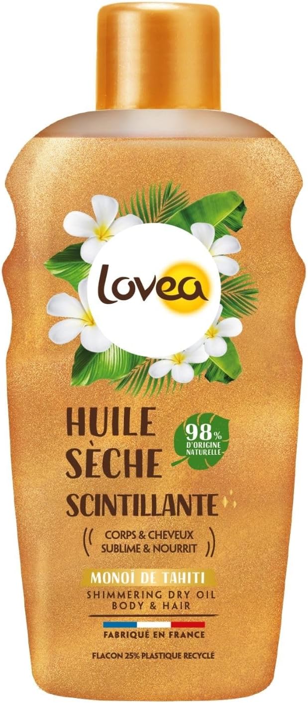 Huile Sèche Scintillante Corps & Cheveux - Monoï De Tahiti - Sublime, Nourrit et Illumine La Peau et Les Cheveux - 98% D'Origine Naturelle - Vegan - Fabriqué En France - 150 ml