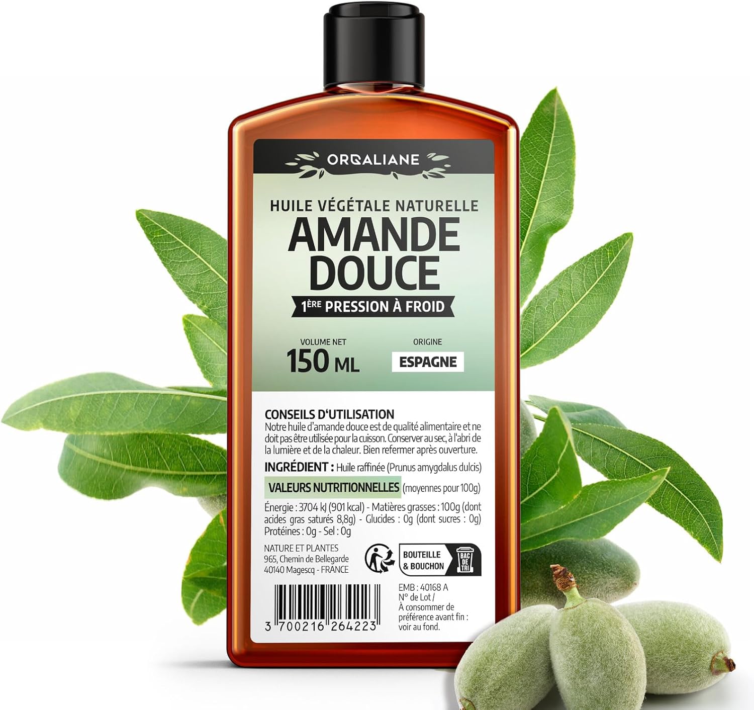 Huile d'Amande Douce 150 ml - 100% Naturelle - Pression à froid 150 ml (Lot de 1)