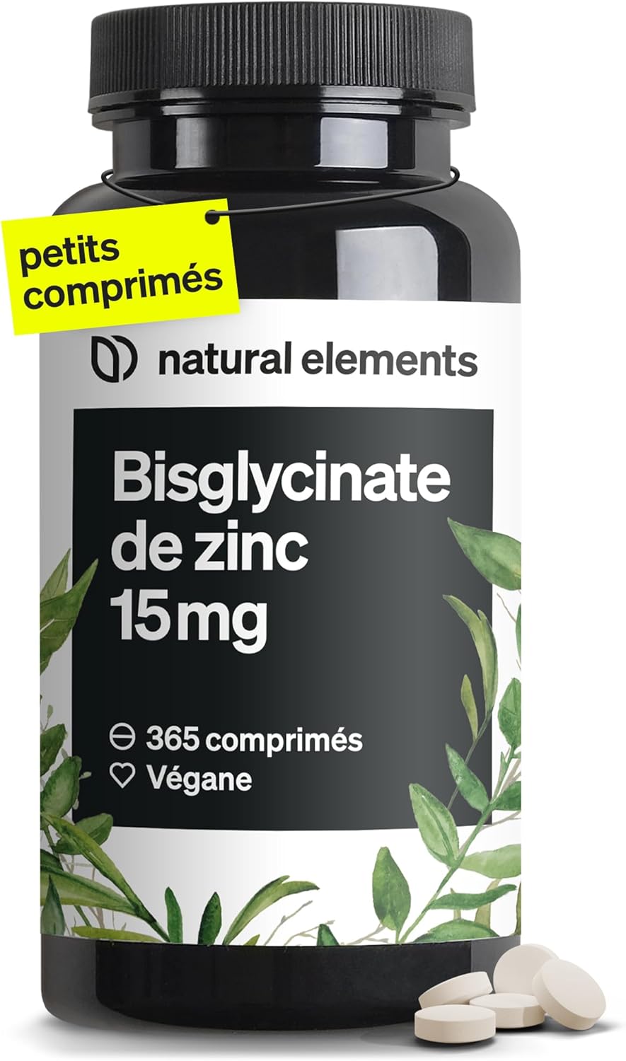 Zinc Bisglycinate Pur 15mg – 365 Comprimés Végétaliens – Zinc pour Plus d'un An – Antioxydant et Beauté – pour une Peau Saine – Système Immunitaire – Sans Additifs