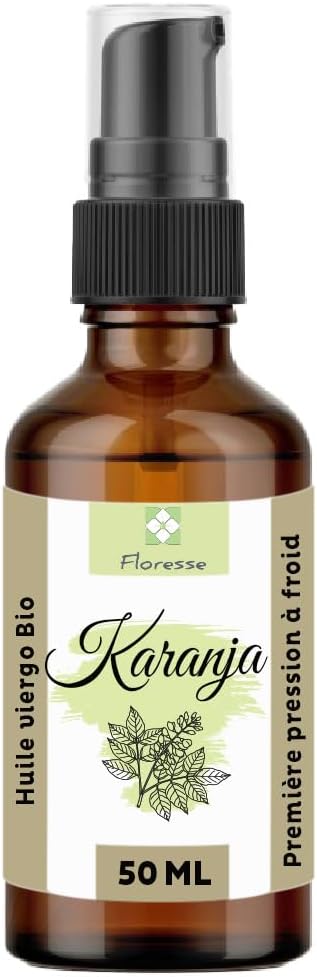 FLORESSE® - Huile Végétale KARANJA - Bio - 100% pure et naturelle - 50 ml KARANJA 50 ml (Lot de 1)