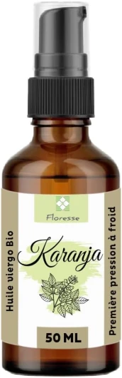 FLORESSE® - Huile Végétale KARANJA - Bio - 100% pure et naturelle - 50 ml KARANJA 50 ml (Lot de 1)