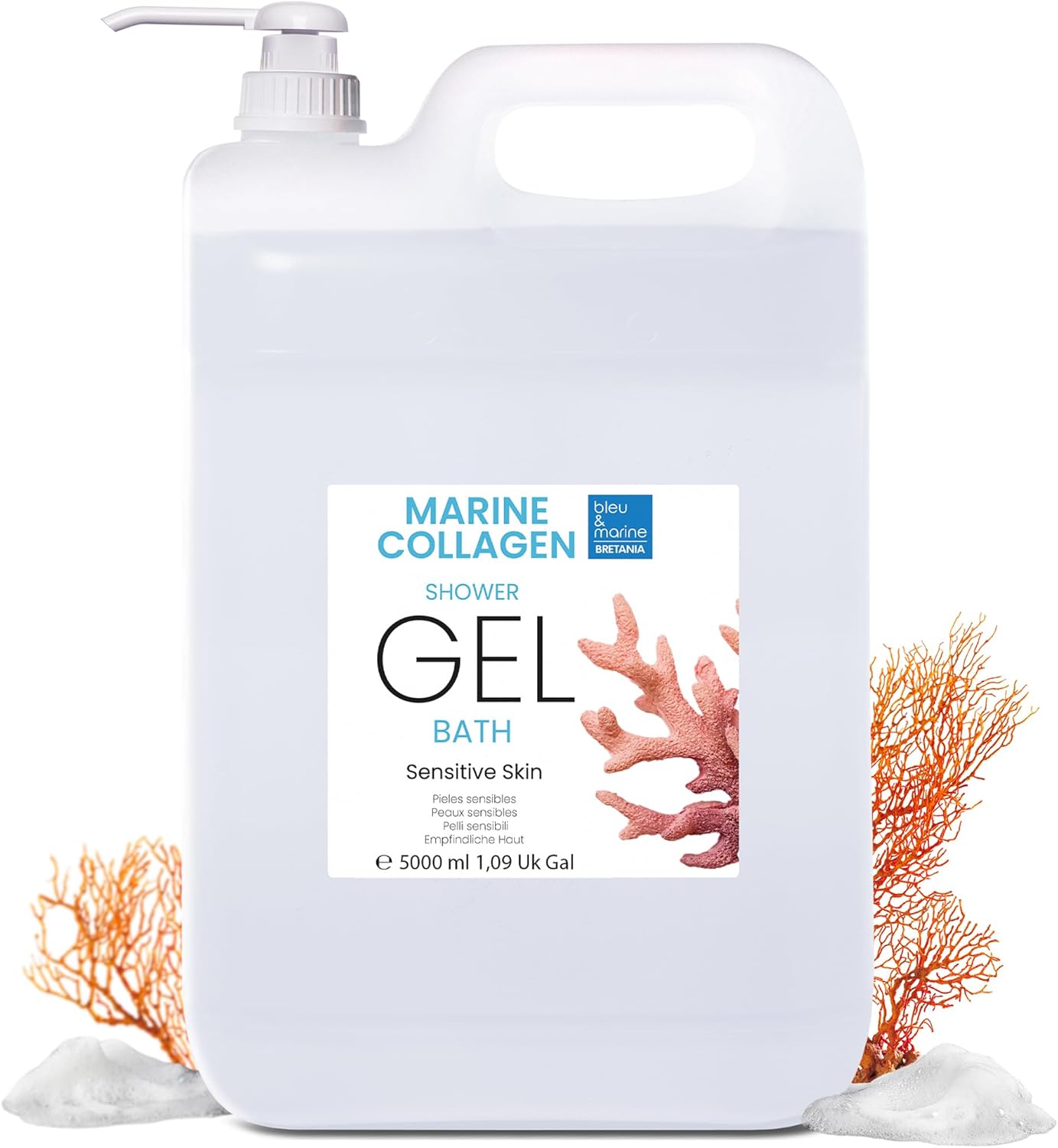 Gel Douche Perlé Extra Délicat au Collagène, Triple Action : Nettoyant Visage, Corps et Cheveux, Effet Raffermissant et Anti-Âge, Soin pour Peaux Atopiques, Sensibles et Sèches - 5000 ml Frais 5 l (Lot de 1)