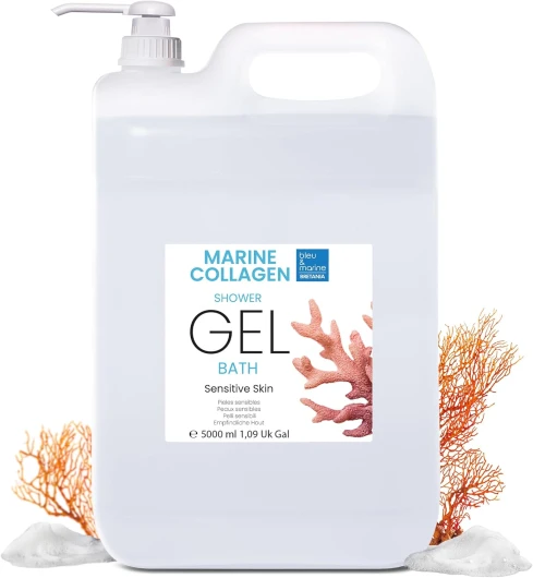 Gel Douche Perlé Extra Délicat au Collagène, Triple Action : Nettoyant Visage, Corps et Cheveux, Effet Raffermissant et Anti-Âge, Soin pour Peaux Atopiques, Sensibles et Sèches - 5000 ml Frais 5 l (Lot de 1)