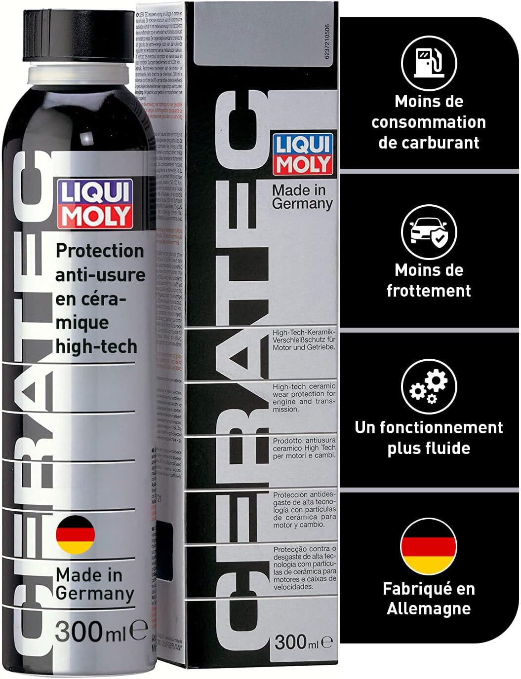 Cera Tec 3721 - Additif d'huile céramique anti-usure pour moteurs essence et diesel - Fonctionnement plus silencieux, frottement réduit et consommation de carburant réduite - 300 ml 300 ml (Lot de 1) Unique