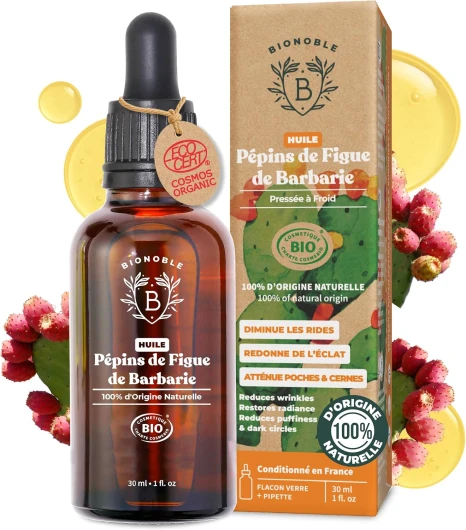 Huile de Pépins de Figue de Barbarie Bio 30ml + Pipette - Bouteille en Verre - Pure, Naturelle, Pressée à Froid - Huile de Figue de Barbarie Bio Visage Anti-Âge et Anti Cerne 30 ml (Lot de 1) Figue de Barbarie