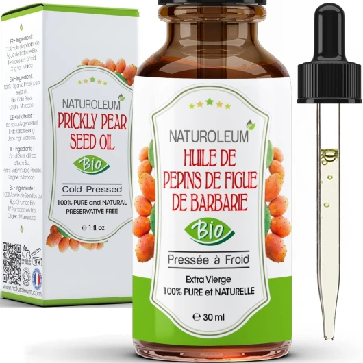 Huile de Pépins de Figue de Barbarie Bio 30ml - Pipette - Bouteille en Verre - 100% Pure, Naturelle, Pressée à Froid - Huile de Figue de Barbarie Bio Visage Anti-Âge et Anti Cerne Bio 30 ml (Lot de 1) Figue de Barbarie 30ml