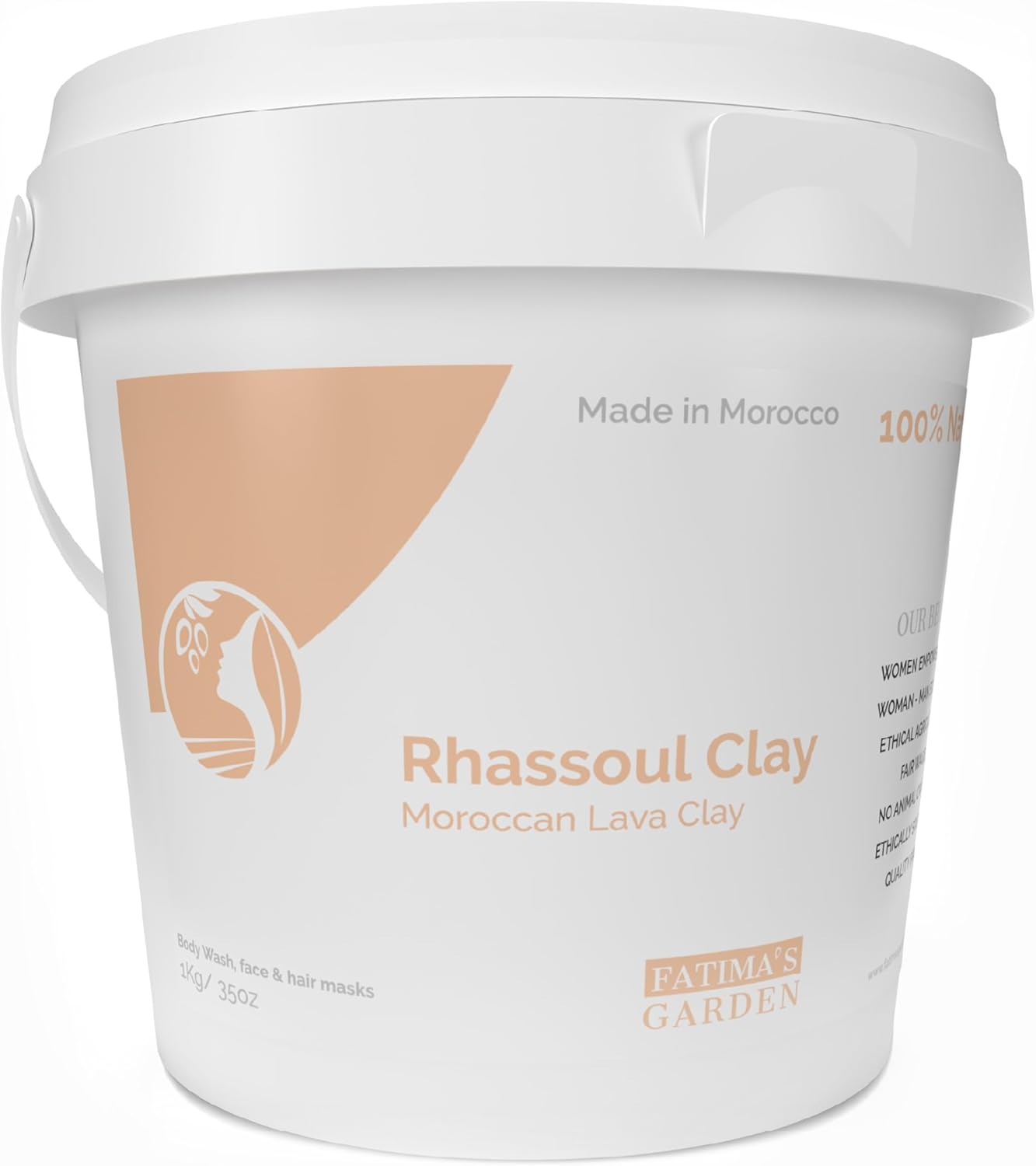Fatima's Garden Argile de Rhassoul - Argile Détox Naturelle pour Peau & Cheveux, 1Kg Pure 1 kg (Lot de 1)