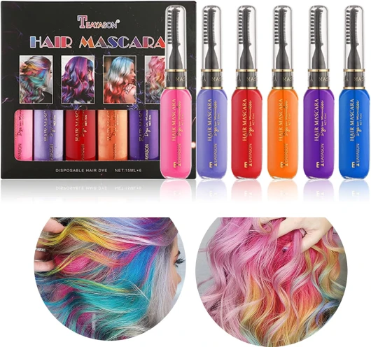 Gireatick 6 Couleurs Instantanément Colorant Pour Cheveux Mascara Temporaire Pour Cheveux Pour Filles Et Femmes, Couleur De Cheveux Lavable Craie Arc-en-ciel Mascara