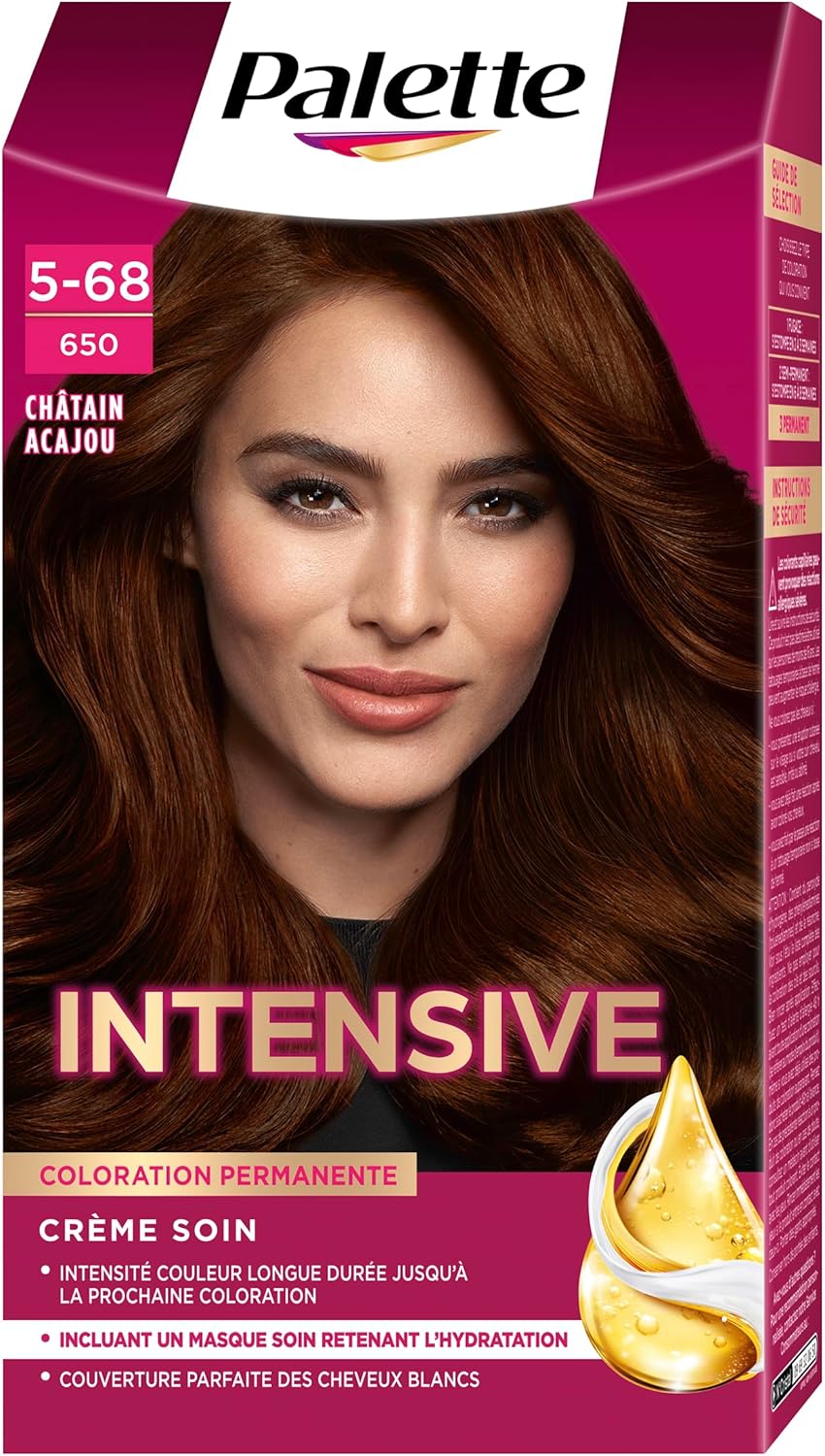Schwarzkopf - Palette - Coloration Permanente Cheveux - Crème Soin - Couvre 100% Des Cheveux Blancs - Tenue 8 Semaines - Chatain Acajou 650 Chatain Acajou 650 1 unité (Lot de 1)