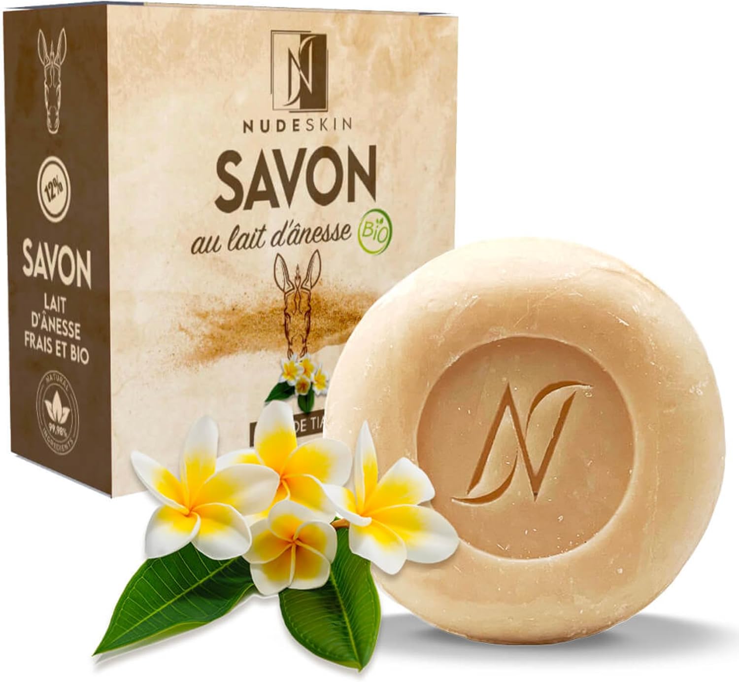 ® - Savon au Lait d'Anesse 100 gr Fleur de Tiaré - Visage et Corps - Tous types de peaux, sensibles - Idéal contre acné, eczéma, psoriasis - Fabrication Artisanale en France