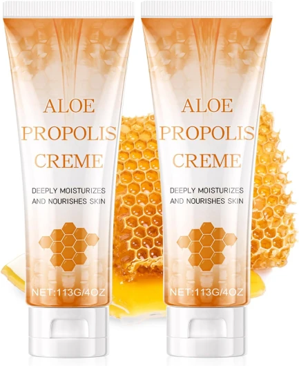 Aloe Vera Propolis Crème, Hydratant Visage Propolis, Crème Hydratante Visage à L'extrait 74% D'aloe Vera Et Propolis, Nourrit la Peau, Tendre et éclaircissante 2×113g