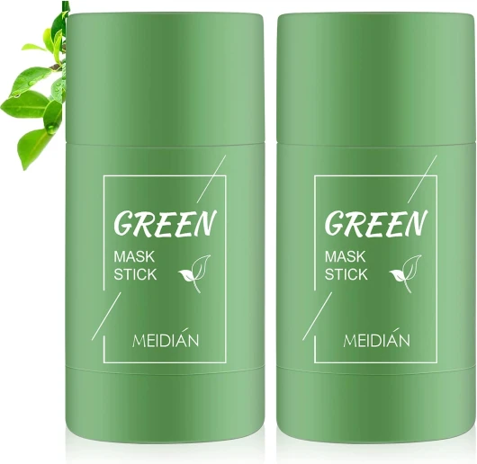 Green Mask Stick Masque Visage, Masque à Largile Purifiant au thé Vert Bâton Contrôle de l'huile Anti-acné, Peel-Off pour les Points Noirs Argile Verte Masque, Purifie la Peau