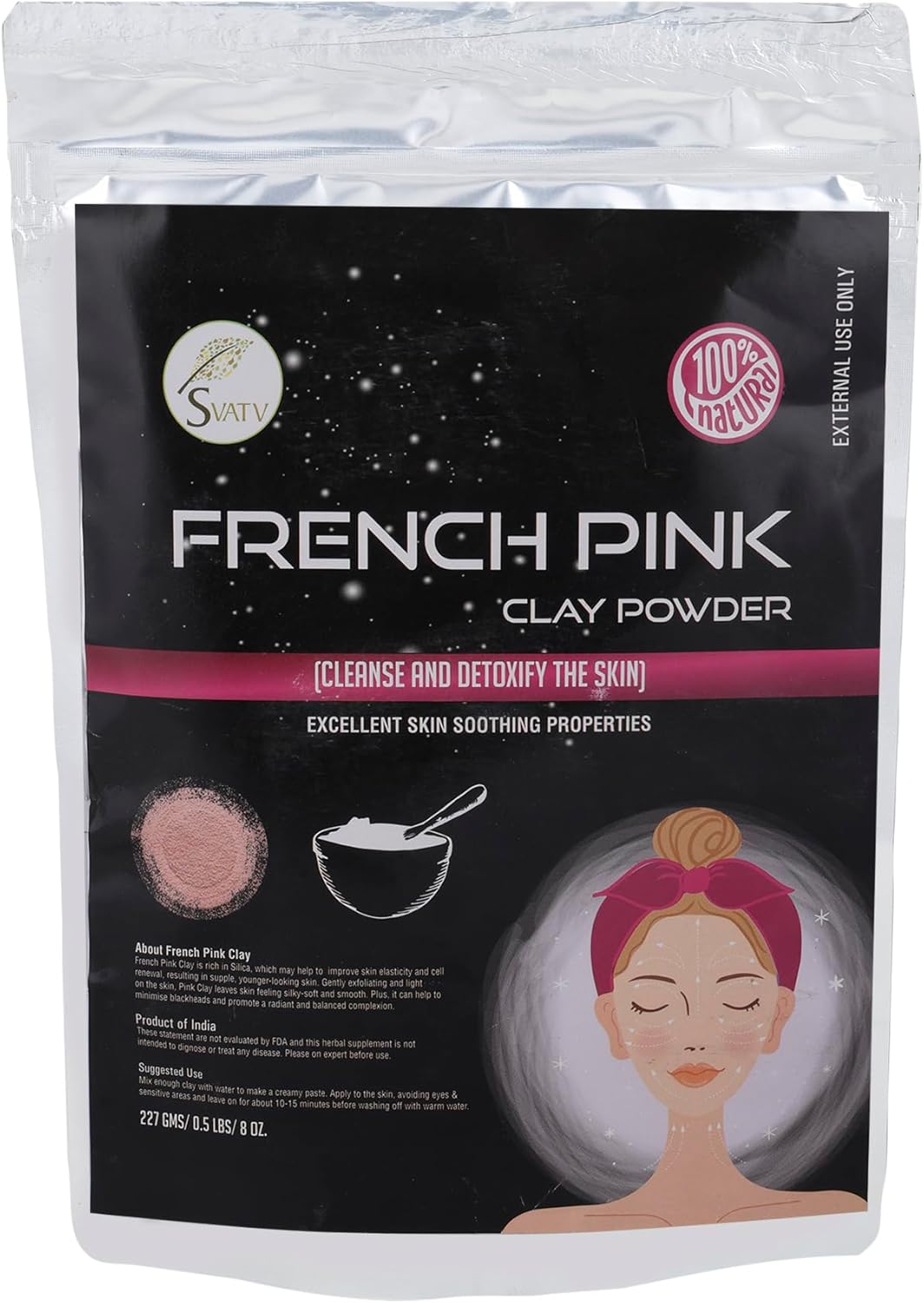Argile Rose Française - French Pink Clay - Poudre Montmorillonite - Argile Rose) - Poudre De Soin Hydratante Et Rajeunissante - Masque Visage Naturel - Dyi Clay Pour Hommes Et Femmes - 227g