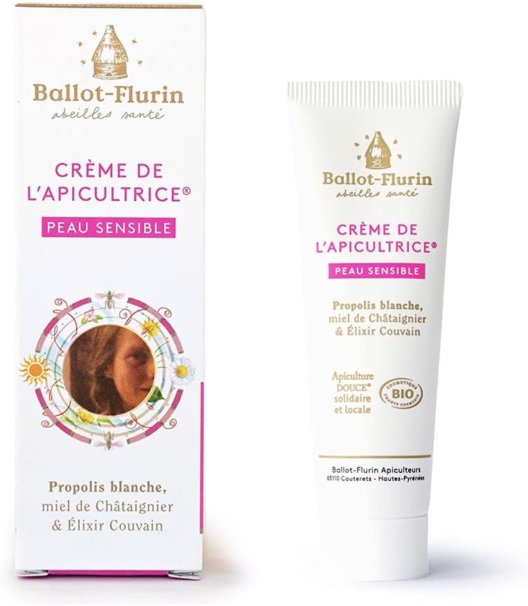 Ballot Flurin - Crème hydratante visage - Peau Sensible - Apiculture douce - Propolis blanche - Fabriqué en France - Certifié Cosmébio - Tube de 30ml