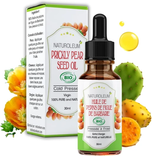 Huile de Pépins de Figue de Barbarie Bio 30ml - Pipette - Bouteille en Verre - 100% Pure, Naturelle, Pressée à Froid - Huile de Figue de Barbarie Bio Visage Anti-Âge et Anti Cerne Bio 30 ml (Lot de 1) Figue de Barbarie 30ml