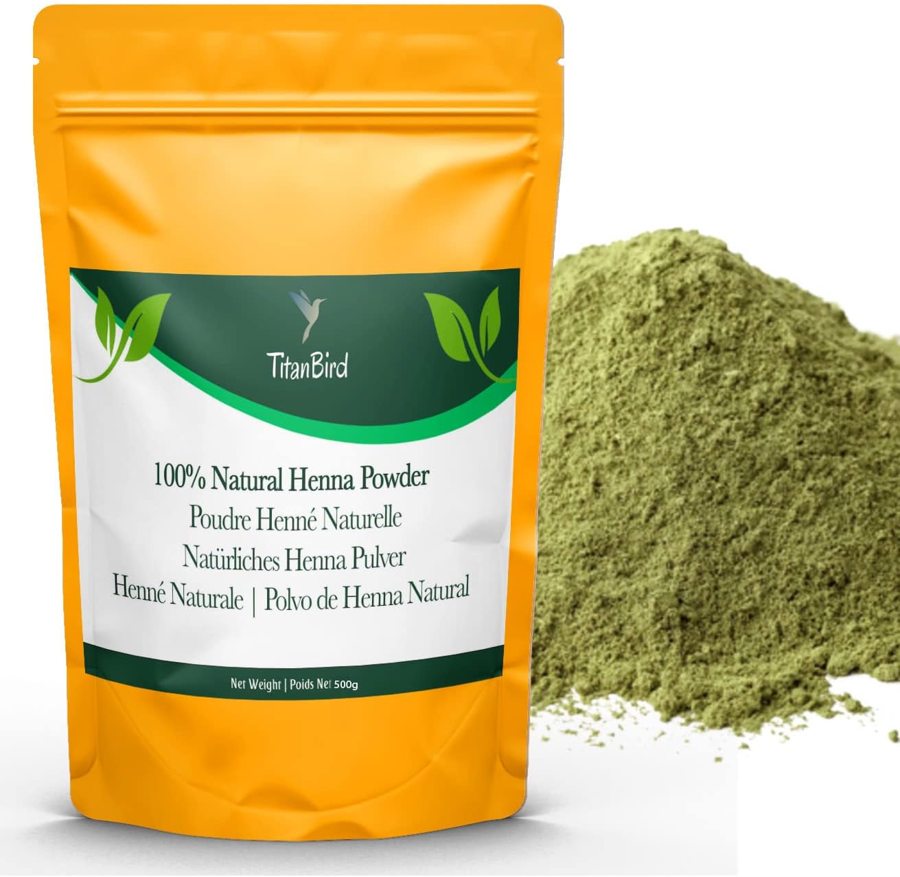 Titanbird 500g Henné en Poudre, Naturel - Jolie Reflet Roux Cuivré - Coloration Cheveux - Origine : Montagnes de l'Atlas - 100% Naturel, Pur et Sans Additifs,Poudre Fine de Qualité Supérieure