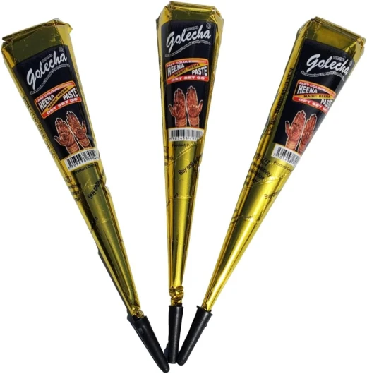 Lot de Cone de henné par 3 - Couleur noire coloration semi permanente henna pret a l'emploi - Motifs temporaires sur corps