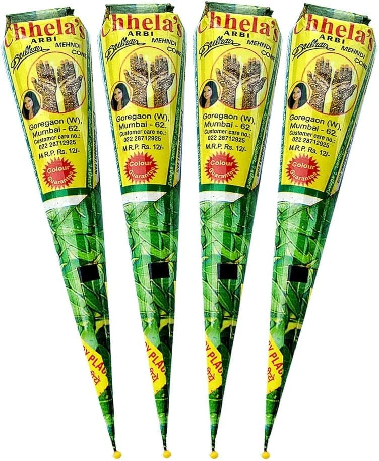* Jusqu'à 4 x 35 g +/- Henné Chhela Cône Mehendi 100 % naturel rouge-brun sans produits chimiques, pas de PPD