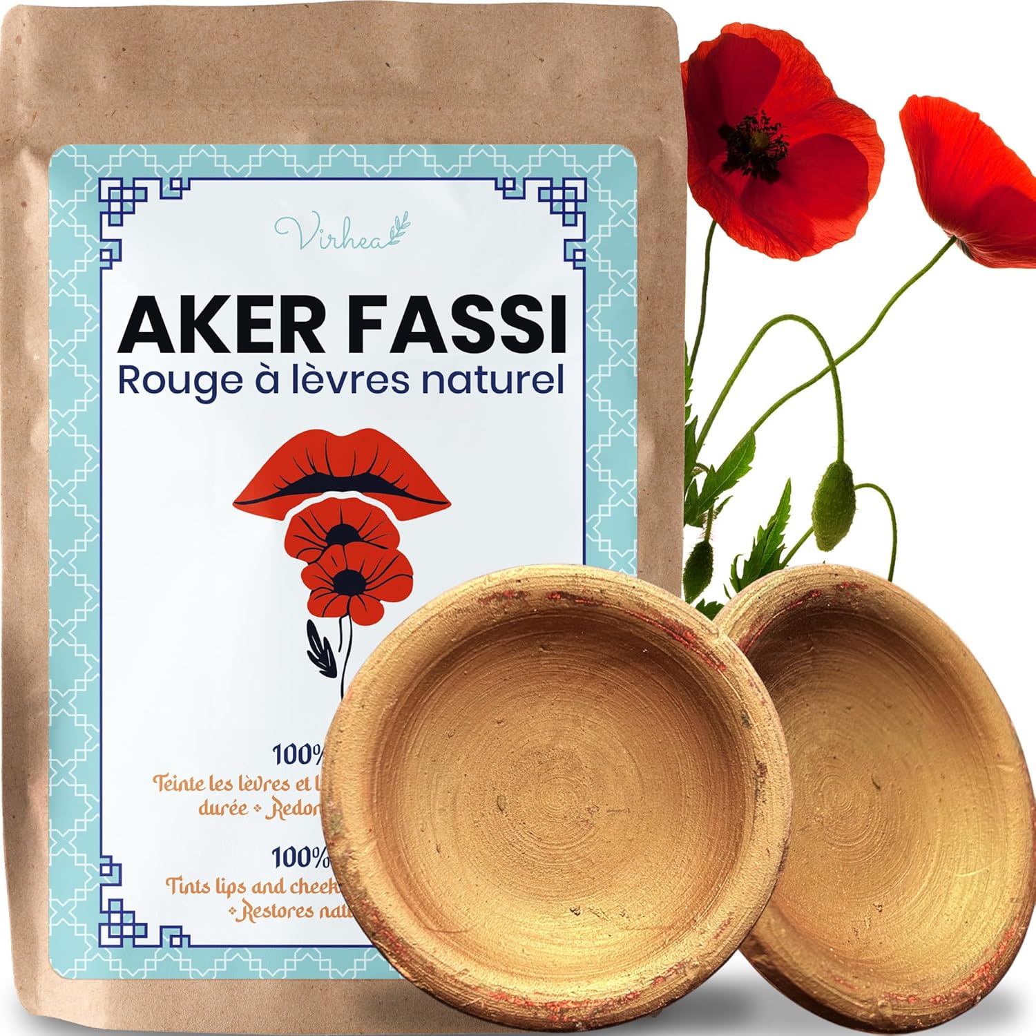 Authentique Aker Fassi x2 Rouge à Lèvres Marocain Naturel à Base de Coquelicot et Grenade Beauté Traditionnelle