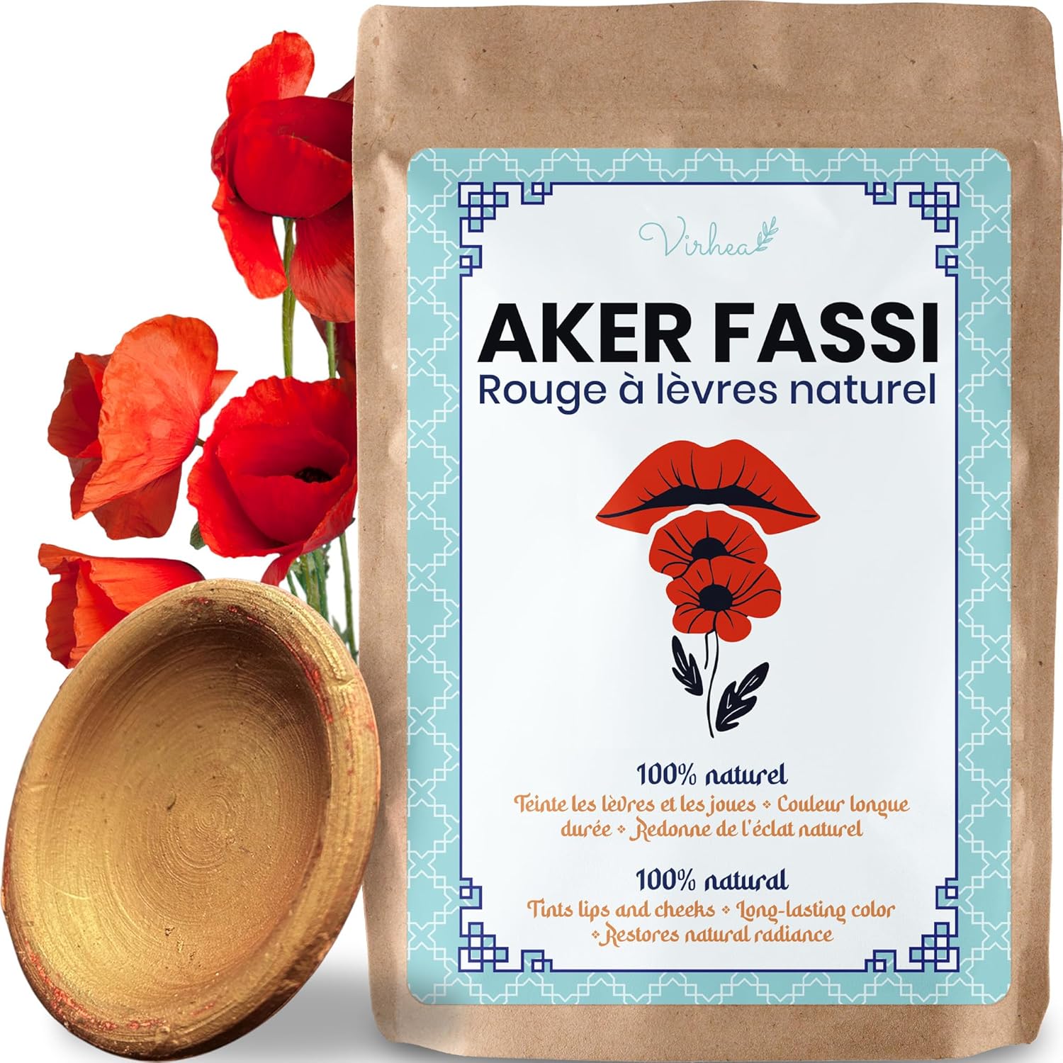 Authentique Aker Fassi x1 Rouge à Lèvres Marocain Naturel à Base de Coquelicot et Grenade Beauté Traditionnelle