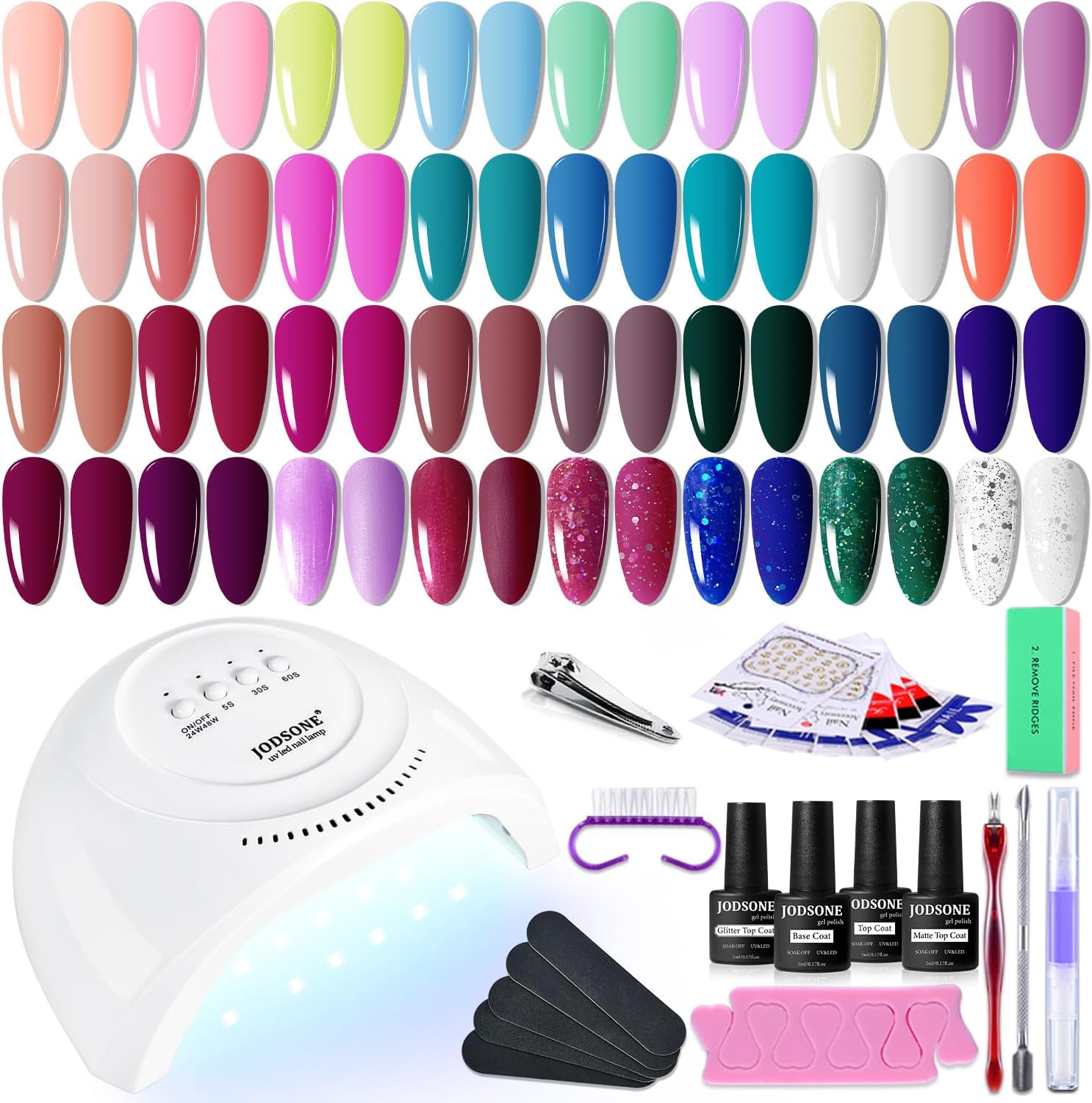 36 PCS Kit de démarrage de vernis à ongles en gel Série UV claire et foncée Ensemble d'ongles en gel sans essuyage Base mate et couche de finition brillante Toutes sortes d'outils de manucure KIT-SUN1-05
