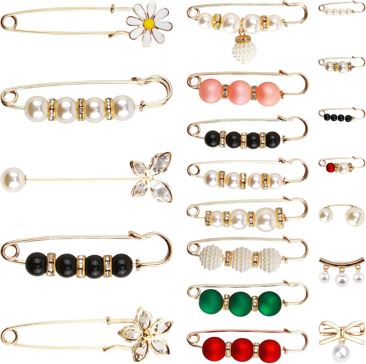 20Pièces Perle Broche, Broche Élégante Fausses Perles Mode Broche de Perle Simulée Épingle Sécurité Clips pour Femmes Pull Col Châle Cardigan Echarpe Cadeaux pour Saint Valentin Anniversaires