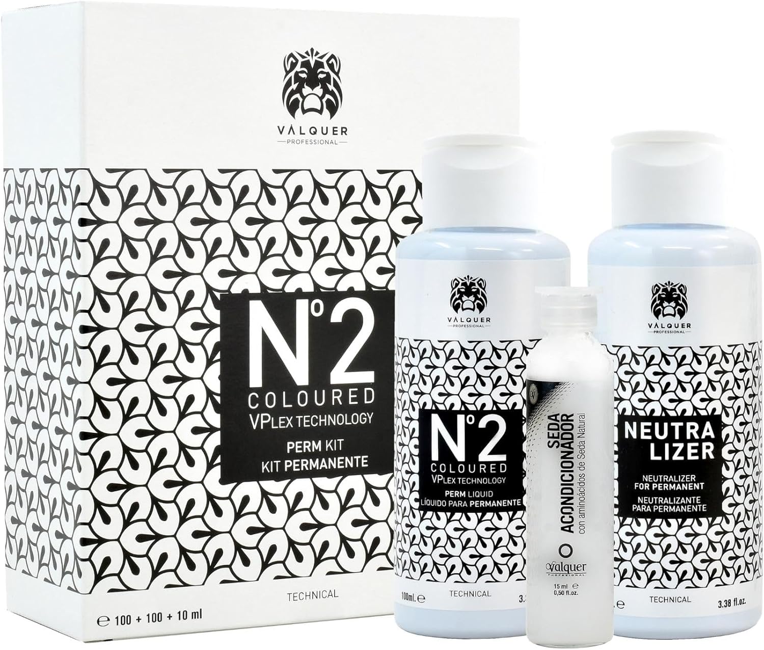 Valquer Profesional Kit pour Perm N° 2 pour Cheveux Teints, Avec la technologie V-Plex - végétalien -210 ml (L'emballage peut varier) Kit Nº2 - Cheveux Teints