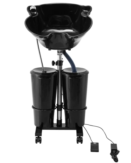 Bac à Shampoing Portable, Lavabo Lave Cheveux Hauteur et Angle Réglables, avec Pompe, Tuyau de Vidange, 2 Seaux, 2 Pommes de Douche, Évier pour Laver Cheveux, Salon de Coiffure de Beauté, Noir