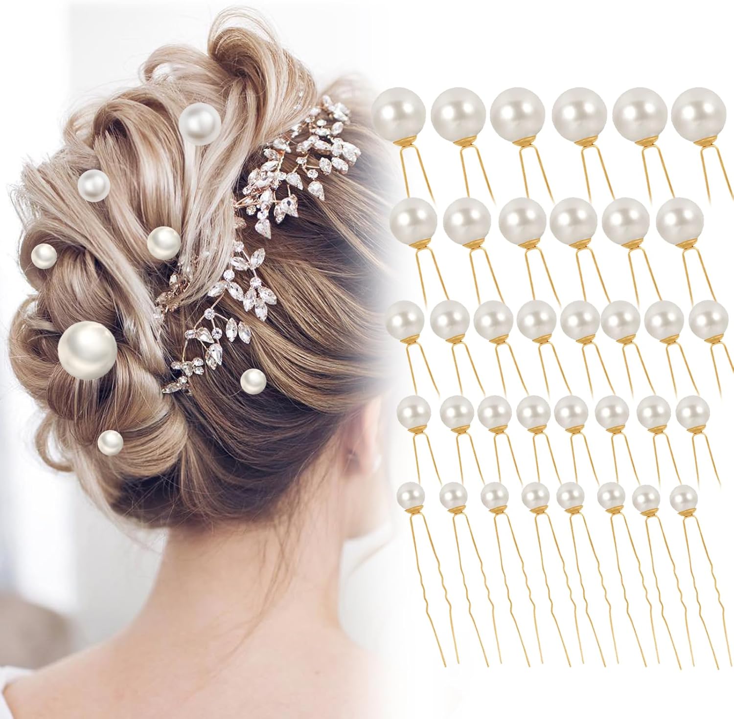36 pcs Épingles à Cheveux de Mariage, Épingles à Cheveux, Accessoire Cheveux Perle, Pince Fleurs en forme de U, Perles Cheveux Mariage Bijoux Epingle à Cheveux, Bijoux Cheveux Mariage