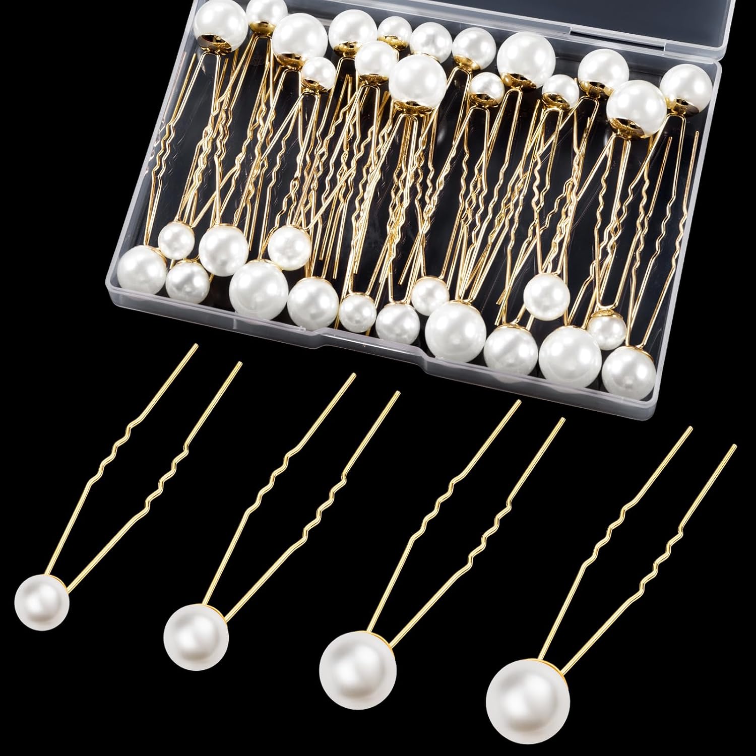 32pcs Pince Chignon à Cheveux en 4 Tailles Perles, Épingle de Mariage Élégant, Bijoux Cheveux de Tete Mariage en Forme U pour Mariée, Demoiselle, Filles