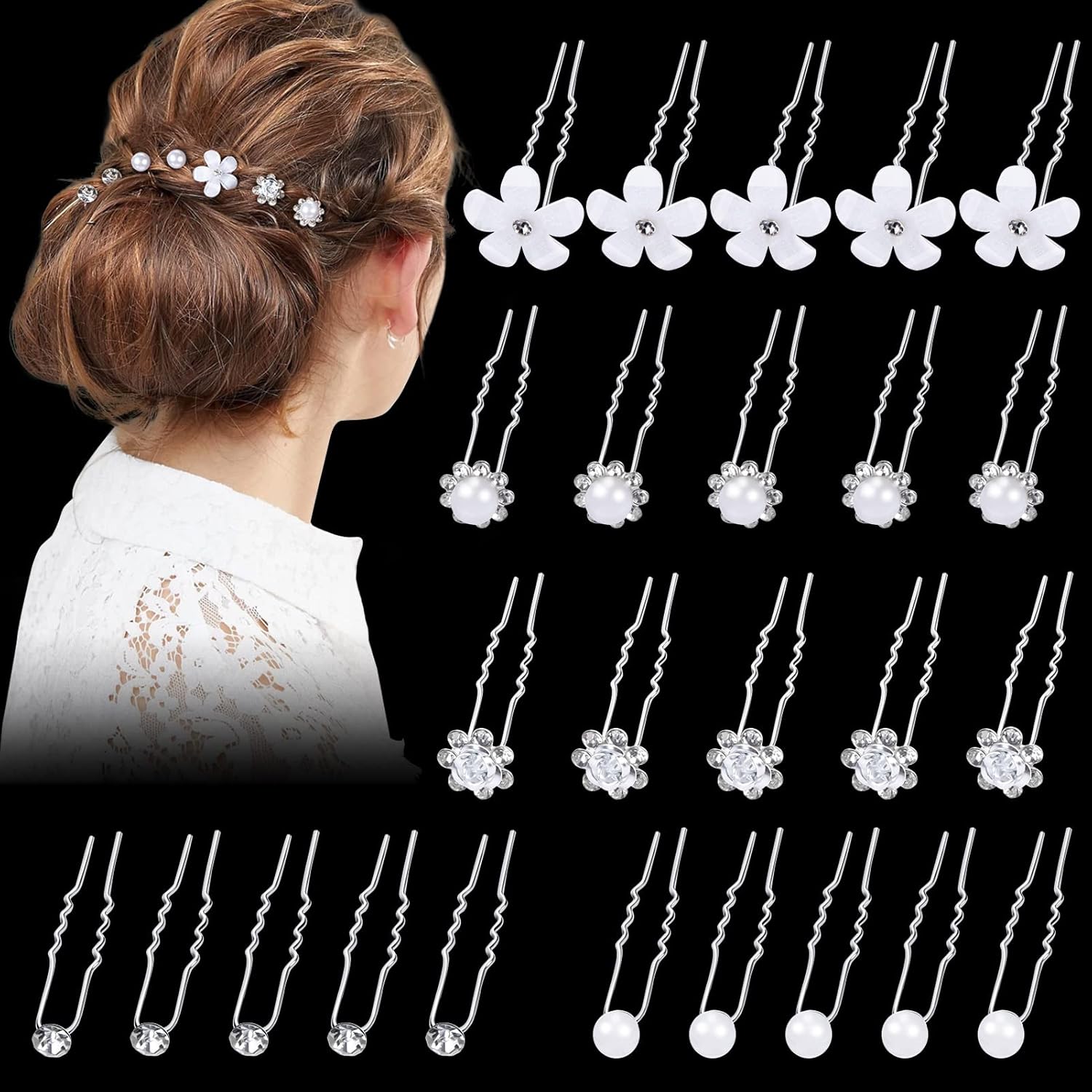 25 Pièces Épingle à Cheveux Mariage Accessoire Cheveux Mariage Pince Cheveux Mariage Pince Chignon pour Femmes et Filles style 1