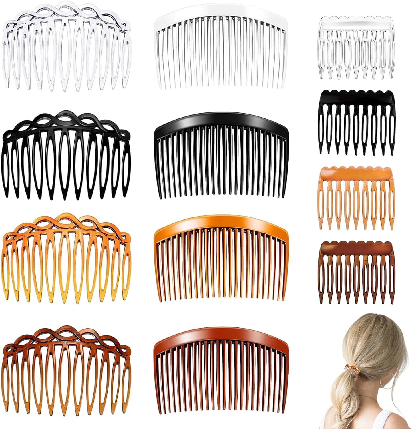 12 Pièces Peigne Cheveux en Plastique, French Comb, Boucles et Peigne Coiffure Française, Peignes Décoratifs à Insérer, Idéal pour Cheveux Longs et Frisés,3 Modèles (9/11/23 Dents) pour Chignon
