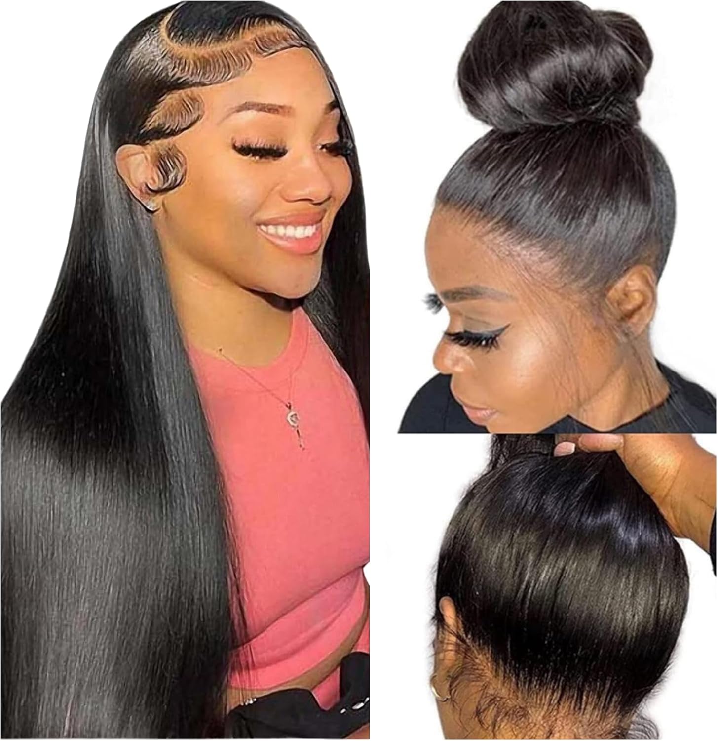 Perruque Femme Naturelle Brésilien 360 Straight Human Hair 360 Lace Frontal Wigs perruque cheveux humain 180% Density Brazilian Virgin Human Hair Wigs Glueless Wigs Naturel Noir 24 pouces 24 Pouces 1B-Straight