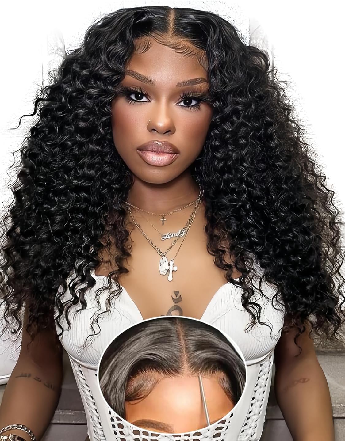 20 Pouces Deep Wave Perruque Femme Naturelle Brésilien Perruque Naturel Humaine Sans Colle Cheveux Humain bouclée 6X6 200% Densité Glueless HD Lace Wig Human Hair Pre Plucked Pre Cut No Glue(51cm) 20 Pouces/51 cm Couleur naturelle